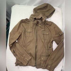 Brown Zip Rain Jacket w/ Hood